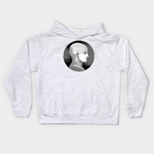 Vintage Phrenology Head Illustration Kids Hoodie by DankFutura